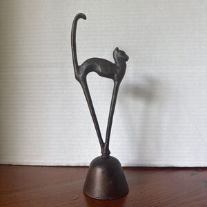 Tall Cat Metal Figurine 9.25” Tall On Metal Pedestal (NOT a bell) Modern Art